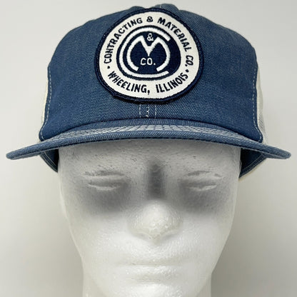 Vintage Contracting Material Co Wheeling Illinois Denim Trucker Hat Baseball Cap