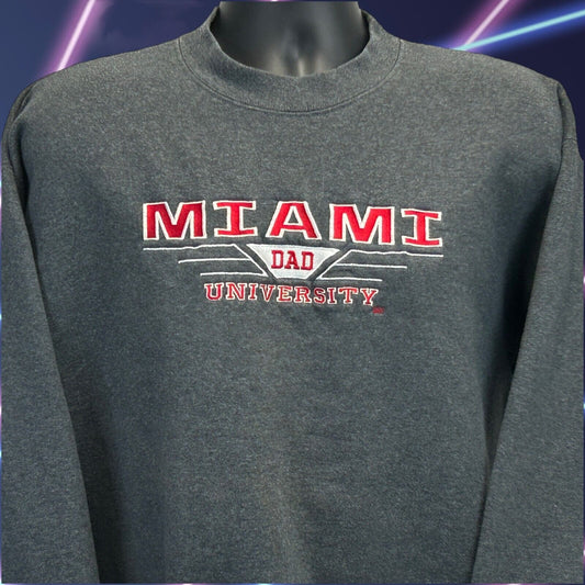 Miami University Dad Vintage Sweatshirt Large 90s Ohio RedHawks NCAA Mens Gray