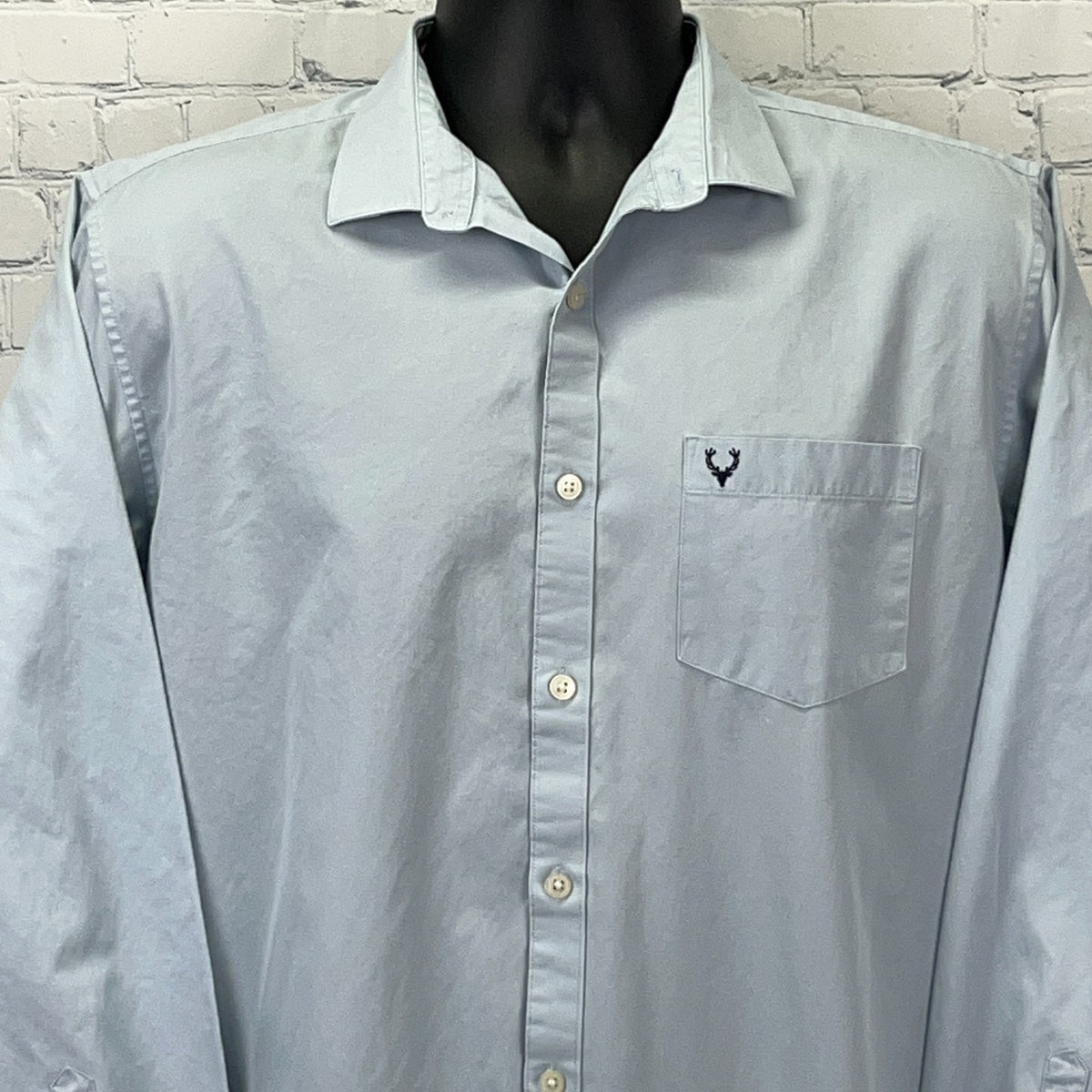 Allen Solly Blue Button Up Shirt Size 42 L Large Long Sleeve Pocket Stag Logo