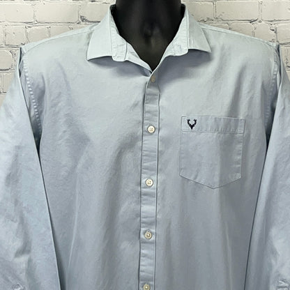 Allen Solly Blue Button Up Shirt Size 42 L Large Long Sleeve Pocket Stag Logo