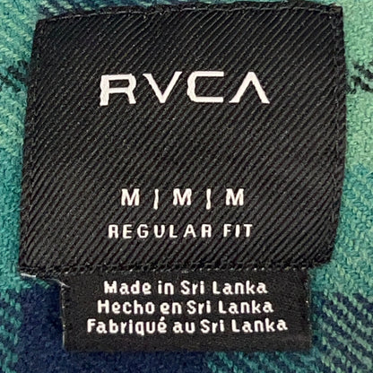 RVCA That'll Work Flannel Button Front Shirt M Medium Green Plaid Pockets Cotton