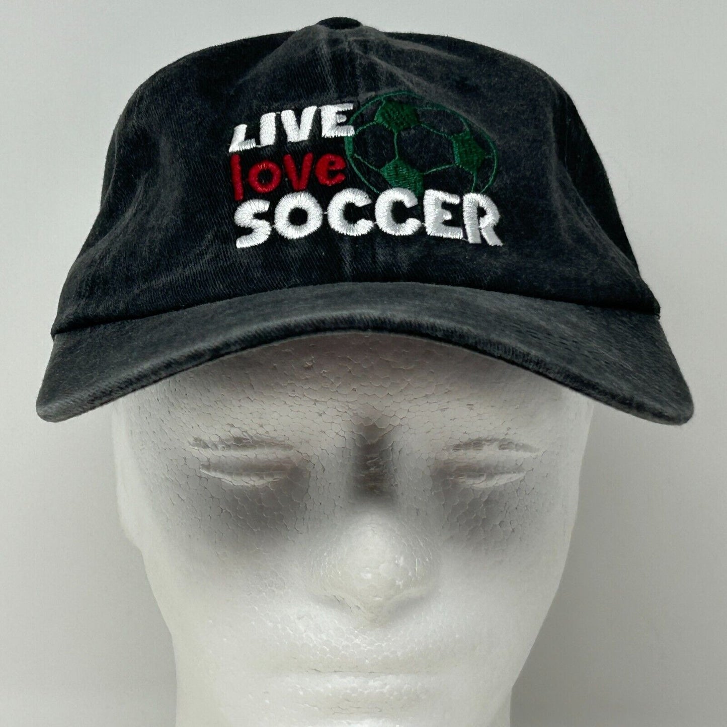 Live Love Soccer Dad Hat Baseball Cap Strapback Gray Football Futbol Six Panel