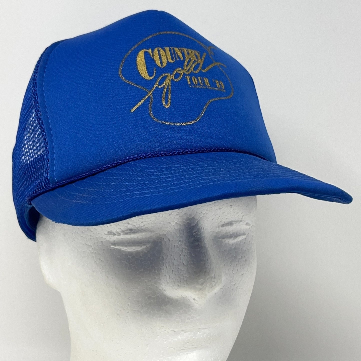 Vintage 80s Country Gold Tour 89 Trucker Hat Baseball Cap Mesh Snapback Blue