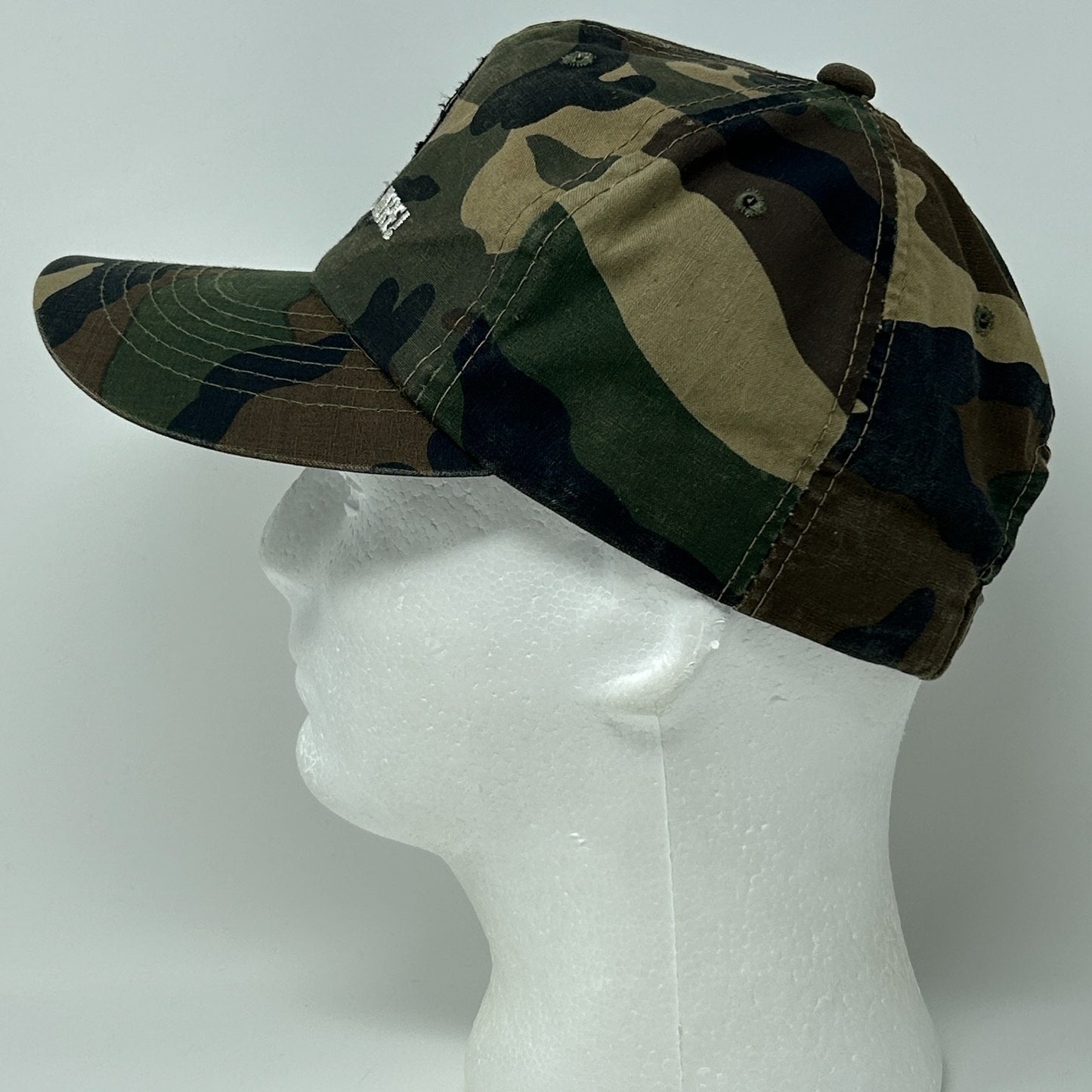 Vintage 90s Buck Stops Here Hat Baseball Cap Hunting Camouflage Green Snapback
