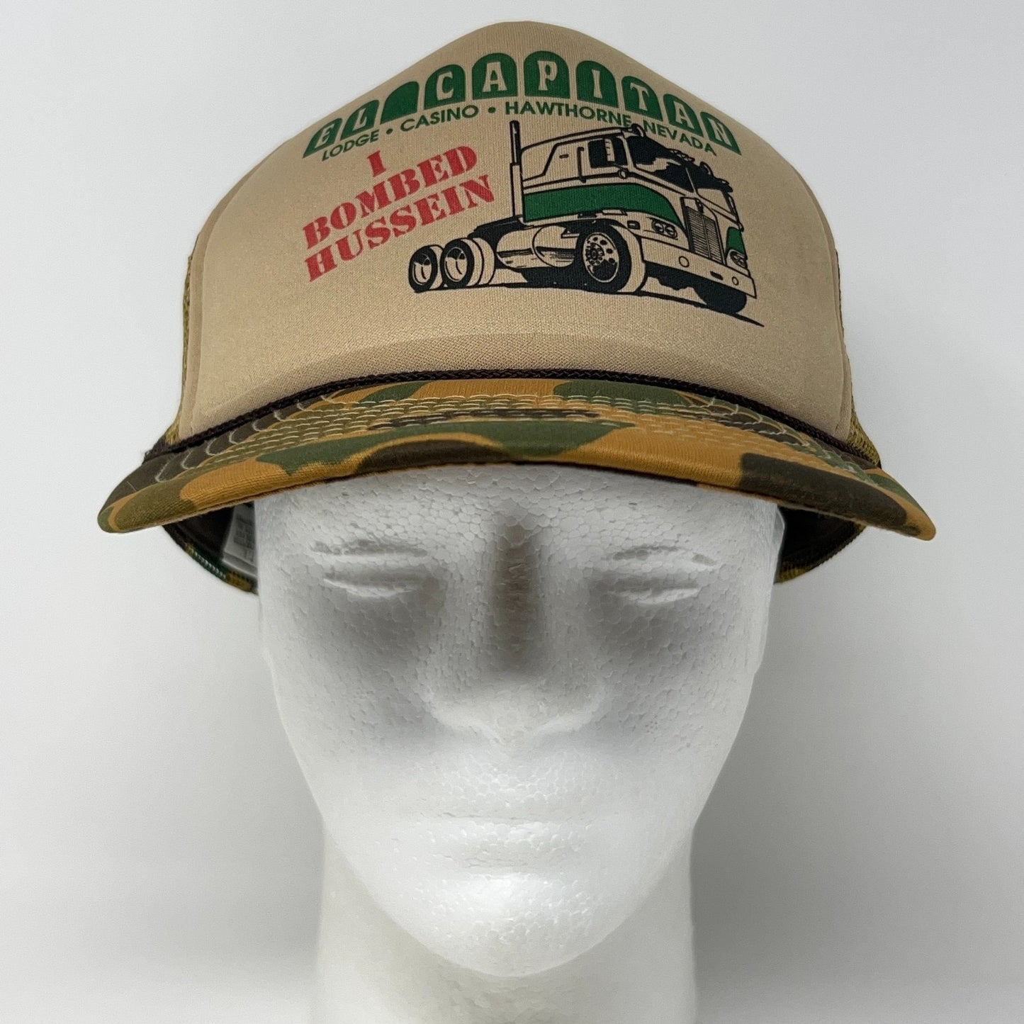 Vintage El Capitan Casino Trucker Hat Baseball Cap Camo Iraq War Snapback Beige