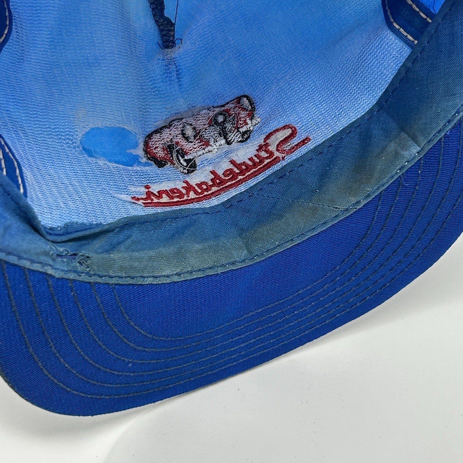 Vintage 80s Studebaker's Nightclub Hat Baseball Cap Satin Leather Strapback Blue - Neon Vintage