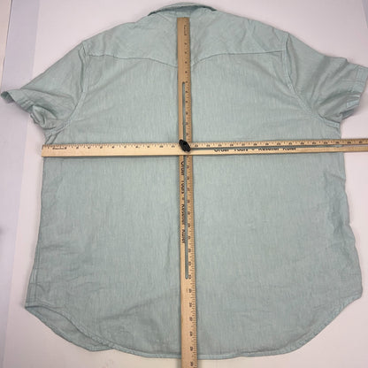 Lucky Brand Pearl Snap Button Front Shirt Blue Linen Blend Short Sleeve 2XL XXL