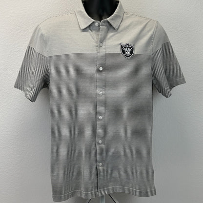 Las Vegas Raiders Button Front Shirt Gray NFL Short Sleeve Cutter & Buck L Large
