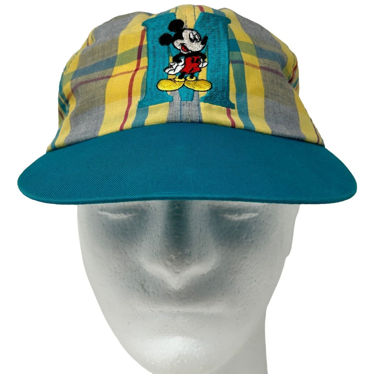 Mickey Mouse M Vintage 90s Dad Hat Walt Disney Plaid Blue Snapback Baseball Cap