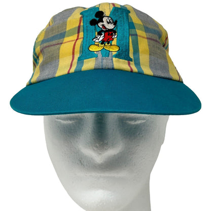 Mickey Mouse M Vintage 90s Dad Hat Walt Disney Plaid Blue Snapback Baseball Cap