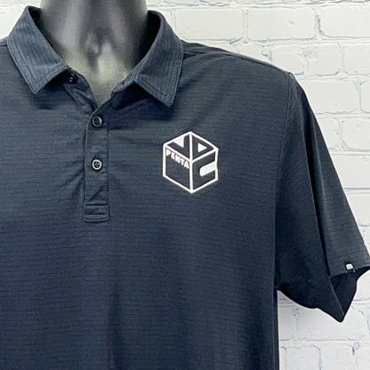 Travis Mathew Bayfront PENTA Polo Shirt Black Striped Short Sleeve Mens L Large