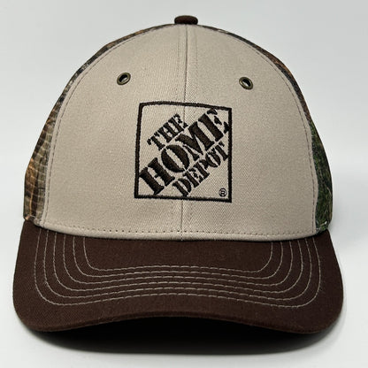 The Home Depot Trucker Hat Baseball Cap Hunting Camouflage Mesh Snapback Brown