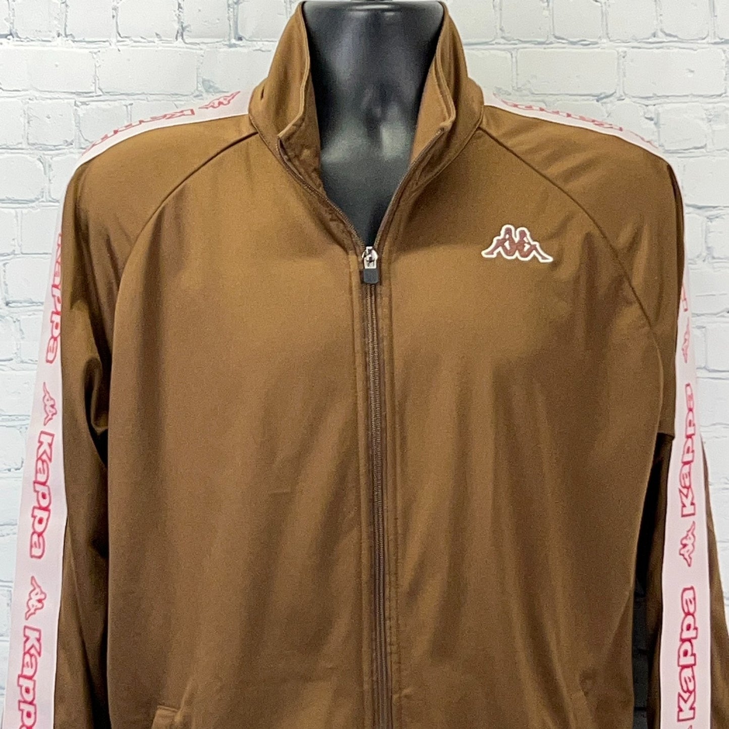 Kappa Track Jacket Logo Long Sleeve Full Zip Pockets Brown Womens XL X-Large