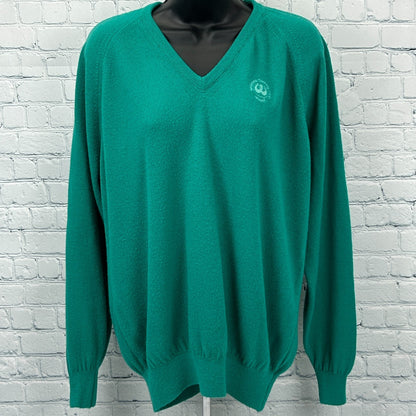 Vintage 70s Waialae Country Club Sweater Golfing USA V Neck Green Womens L Large