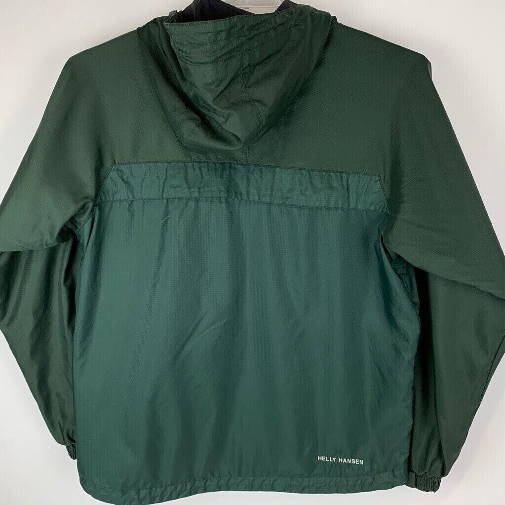 Helly Hansen Windbreaker Jacket Green Mesh Raincoat Hooded Packable Zipper Small