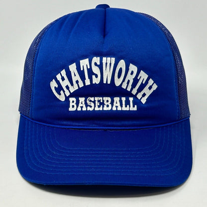 Vintage Chatsworth Baseball Trucker Hat Cap 80s California Snapback Blue Mesh