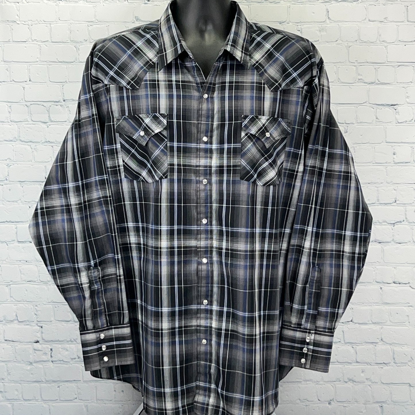 Ely Cattleman Pearl Snap Button Front Shirt Western LS Plaid Black 2XL Tall XXLT