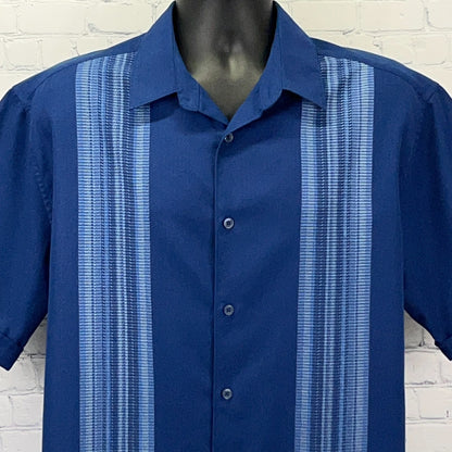 Cafe Luna Button Front Shirt Mens L Large Blue Striped Short Sleeve Polyester