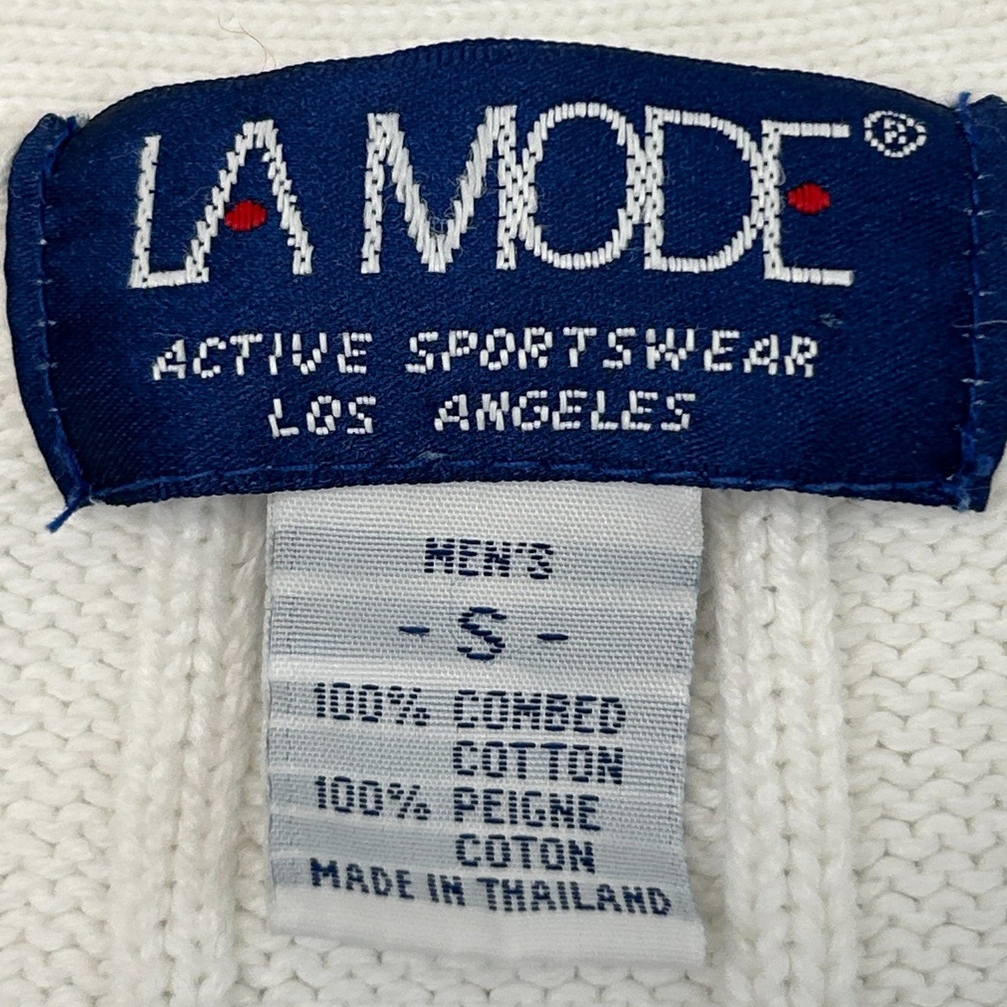 Vintage 80s La Mode Golf Cable Knit Cardigan Sweater Crest White Mens S Small