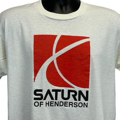 Camiseta vintage de los años 90 de Saturno de Henderson, gran concesionaria de Las Vegas, para hombre, color blanco