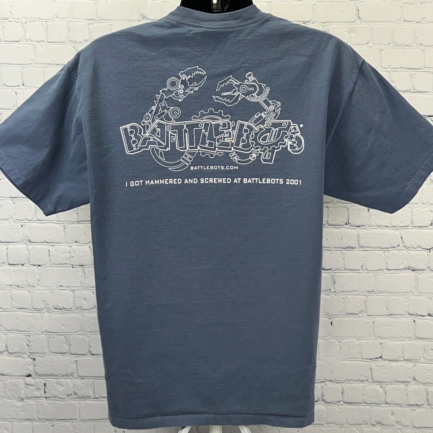 Vintage Battlebots 2001 Hammered Screwed T Shirt Treasure Island Blue L Large