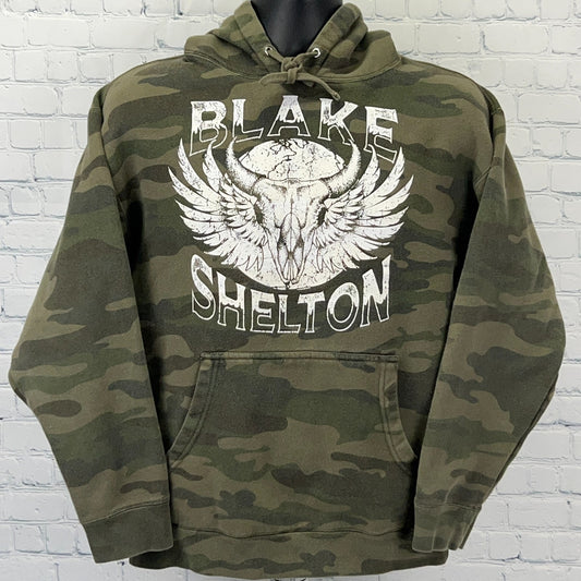 Blake Shelton Friends and Heroes Hoodie Hooded Sweatshirt Camo Green M Medium