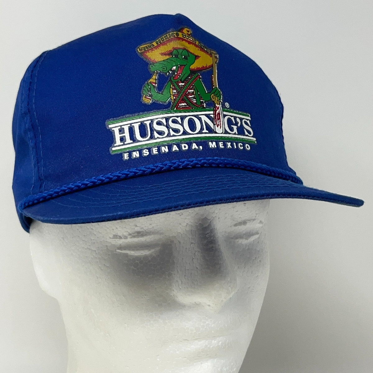 ヴィンテージ 90年代 Hussong's エンセナダ メキシコ ワニ革 ブルー スナップバック ベースボールキャップ