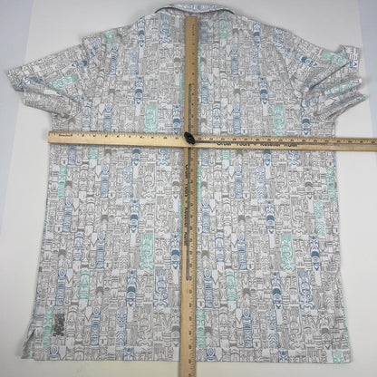 Travis Mathew Tiki Polo Shirt Mens XXL 2XL White Golfer Hawaiian Short Sleeve