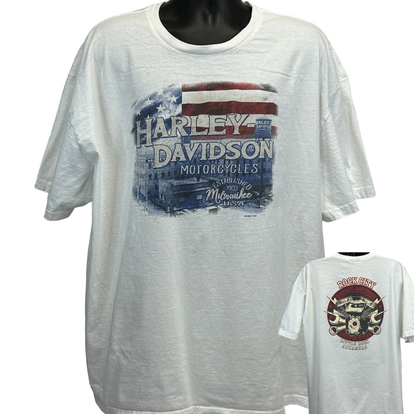 Camiseta Harley Davidson Little Rock Arkansas 4XL para motociclistas fabricada en EE. UU. para hombre, color blanco