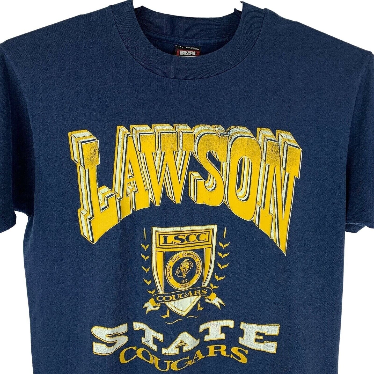 Camiseta vintage de los Lawson State Cougars, talla grande, LSCC College, Alabama, años 90, para hombre, azul