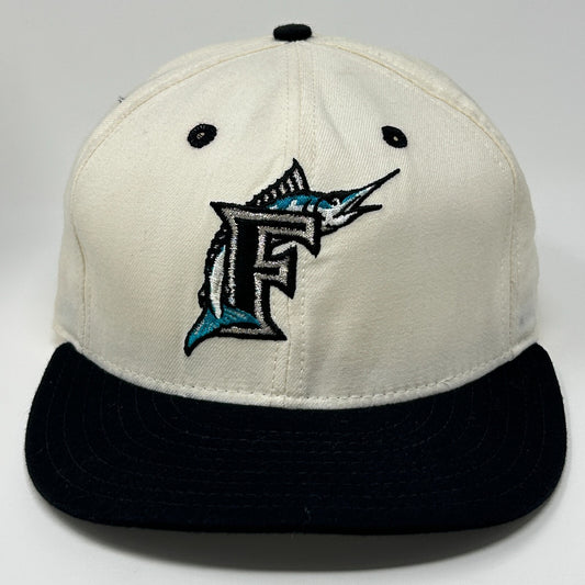 Vintage 90s Florida Miami Marlins Hat Baseball Cap White New Era Fitted 7 3/4 - Neon Vintage