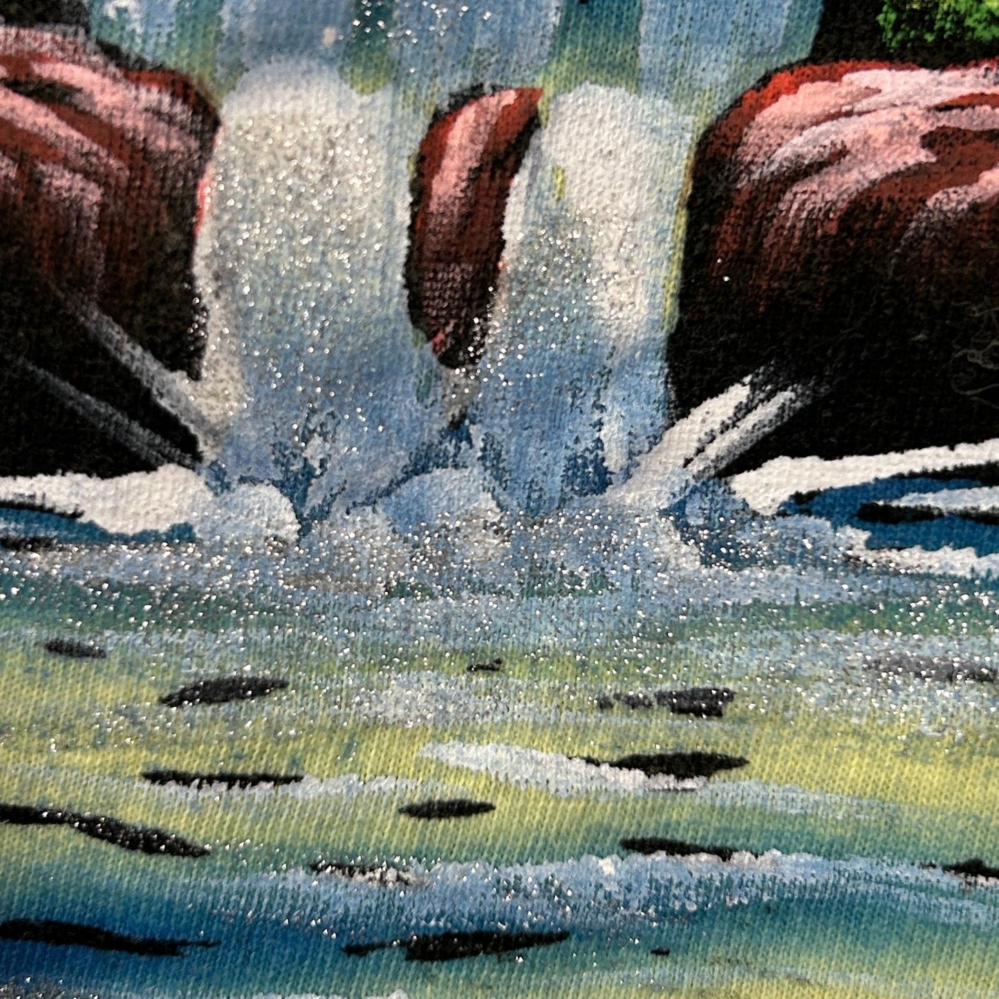 Vintage 90s Philippines T Shirt Filipino Hand Painted Waterfall Yellow M Medium