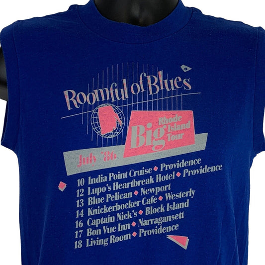 Vintage Roomful of Blues Tour T Shirt Small 80s 1986 Providence Band Mens Blue