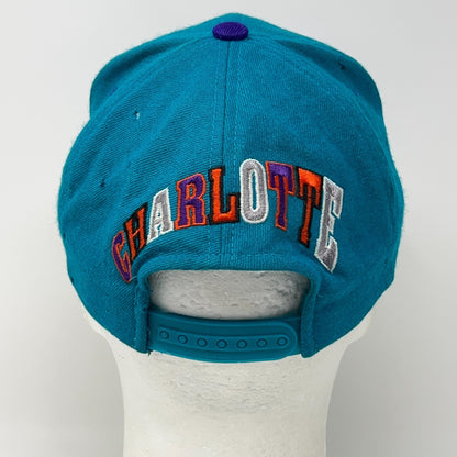 Vintage 90s Charlotte Hornets Hat Baseball Cap Wool NBA Basketball Snapback Blue