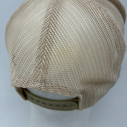 Vintage 80s Frontier Flaked Feed Trucker Hat Baseball Cap Farmer Beige Snapback - Neon Vintage