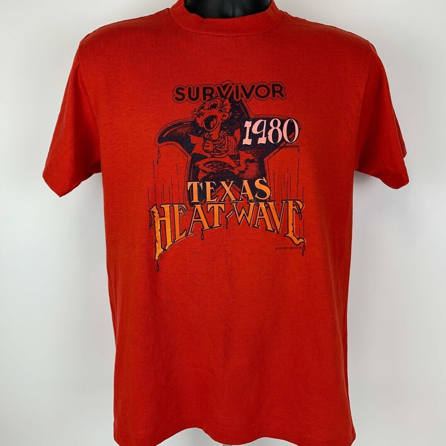 Camiseta vintage Survivor Texas Heat Wave, talla mediana, años 80, 1980, para hombre, color rojo