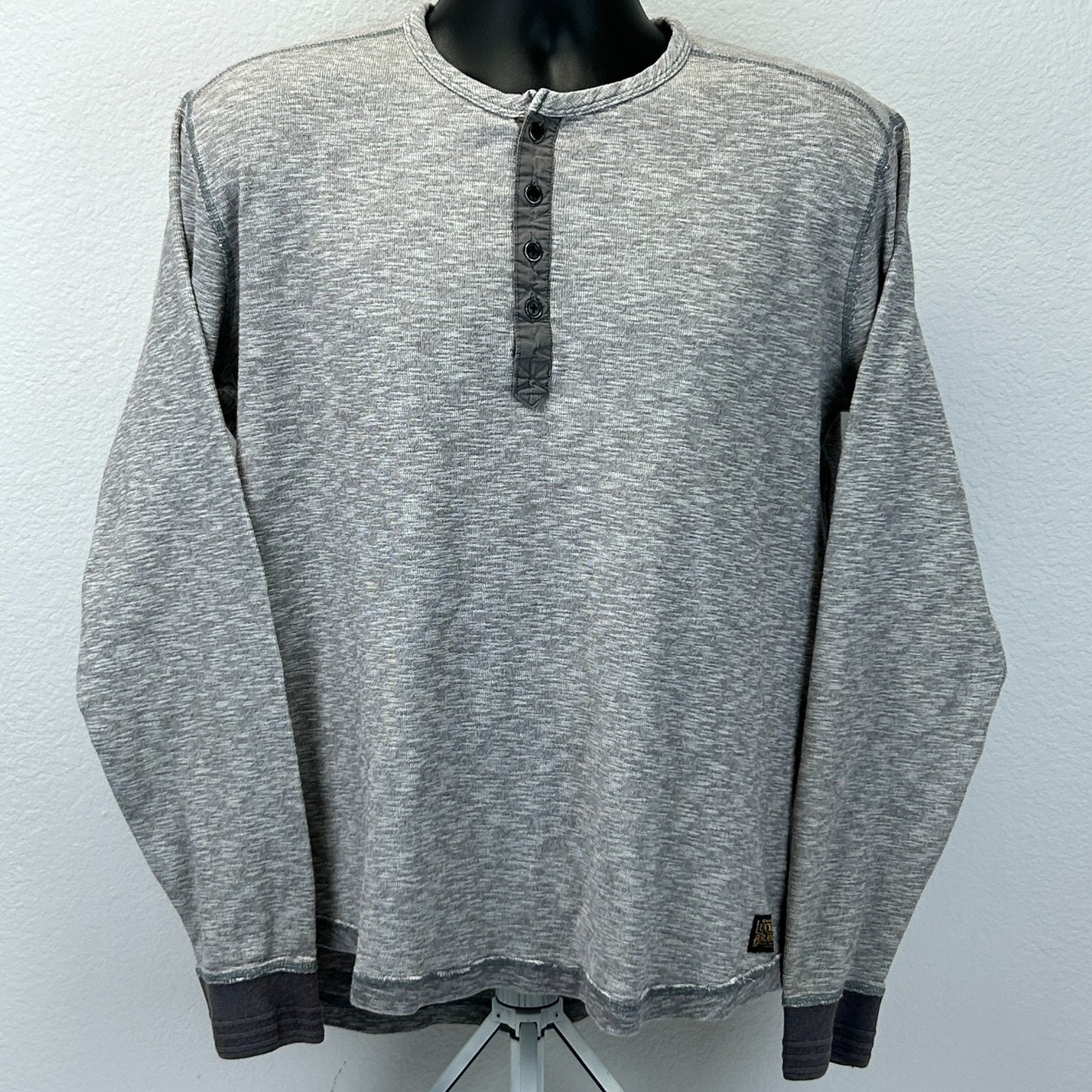 Lucky Brand Henley T Shirt Long Sleeve Gray L Large