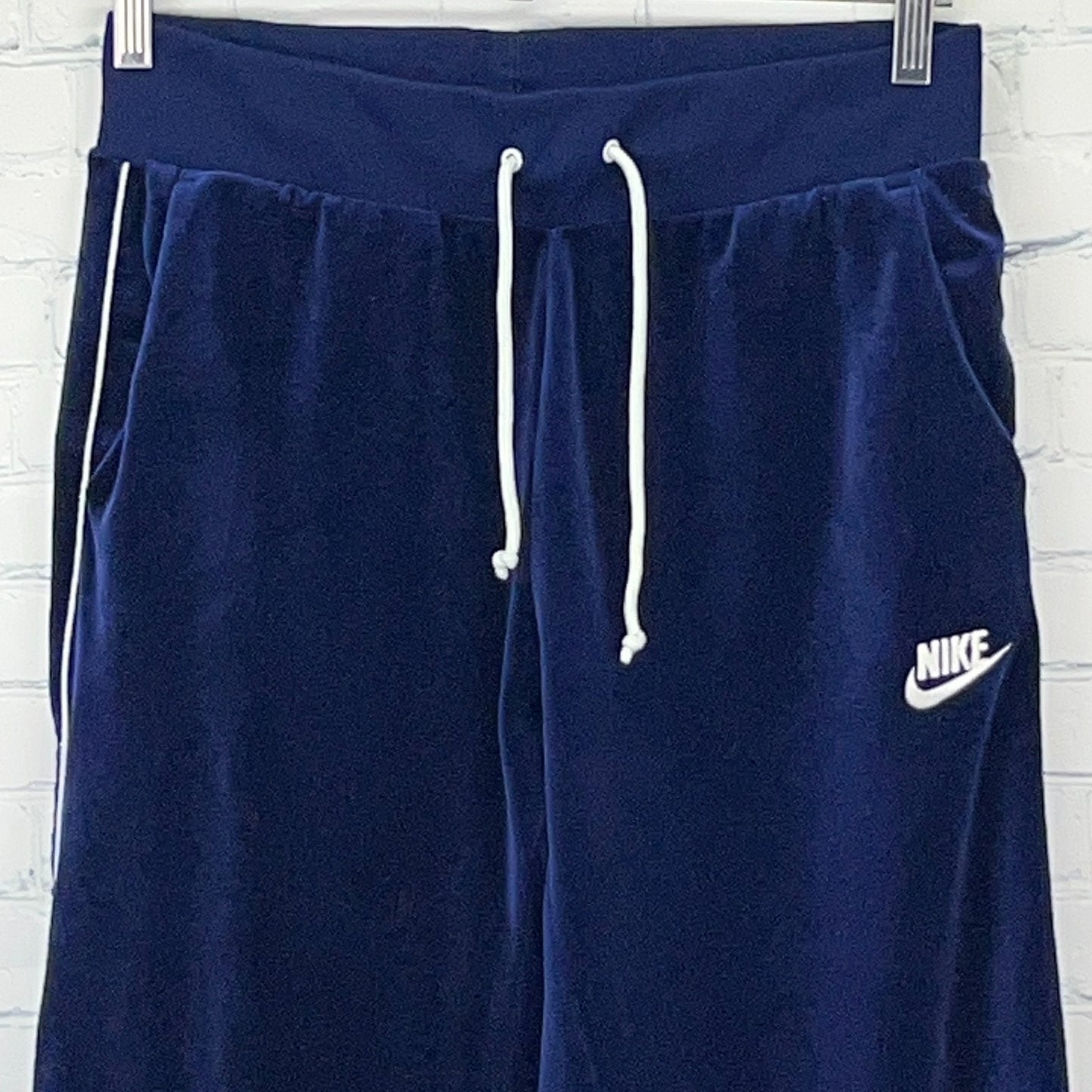 Nike Velvet Sweatpants Blue S Small Drawstring Joggers 95% Polyester Spandex