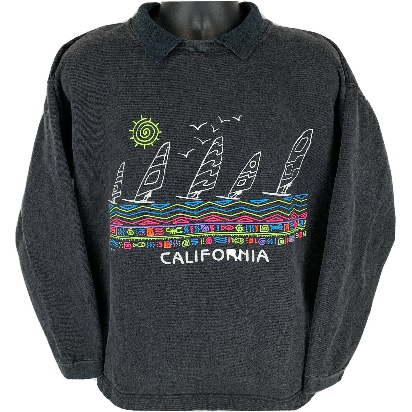 California Windsurfing Vintage 80s Sweatshirt Polo T Shirt XL X-Large Mens Black