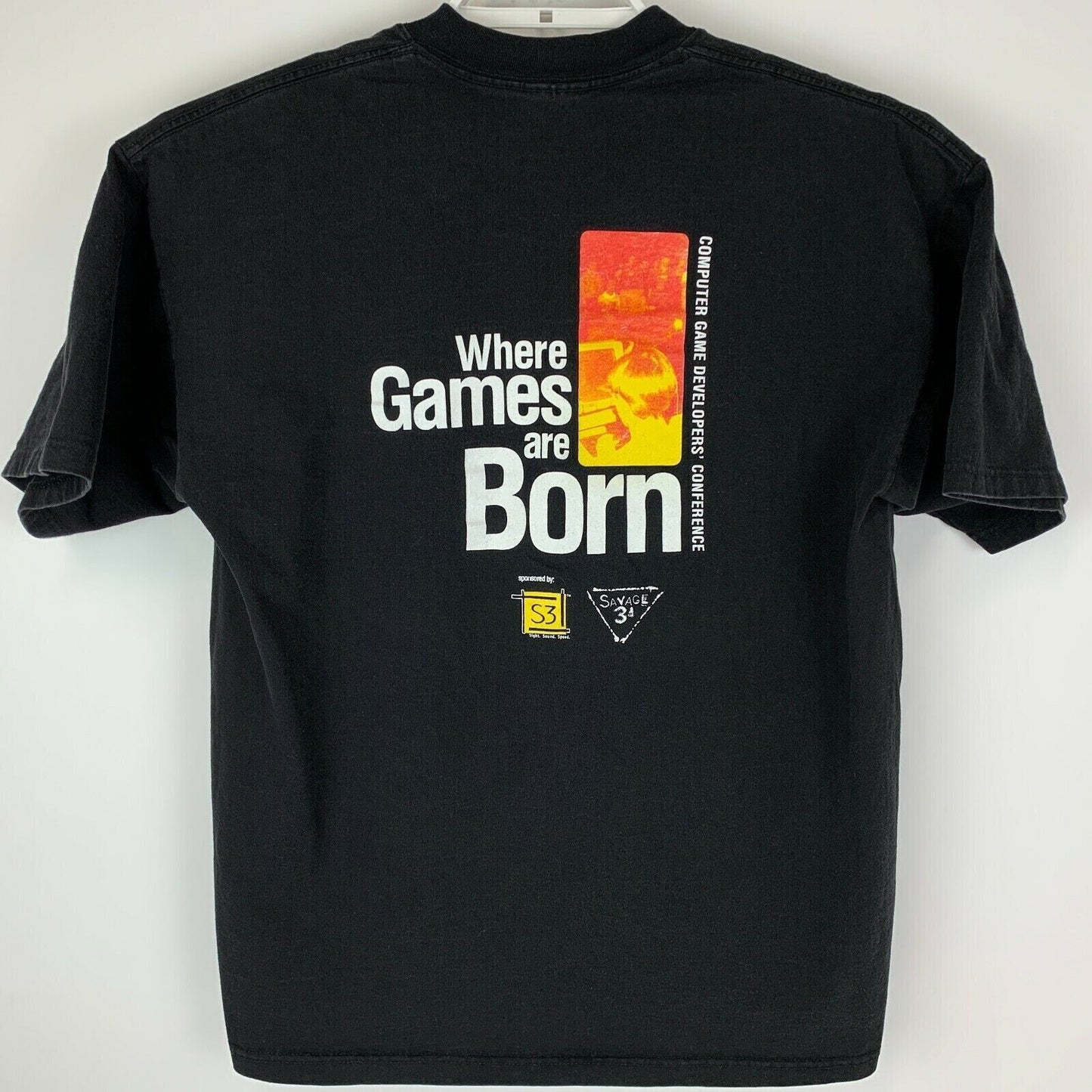 Camiseta vintage de la conferencia de desarrolladores de videojuegos, talla extragrande, tecnología de los años 90, para hombre, color negro