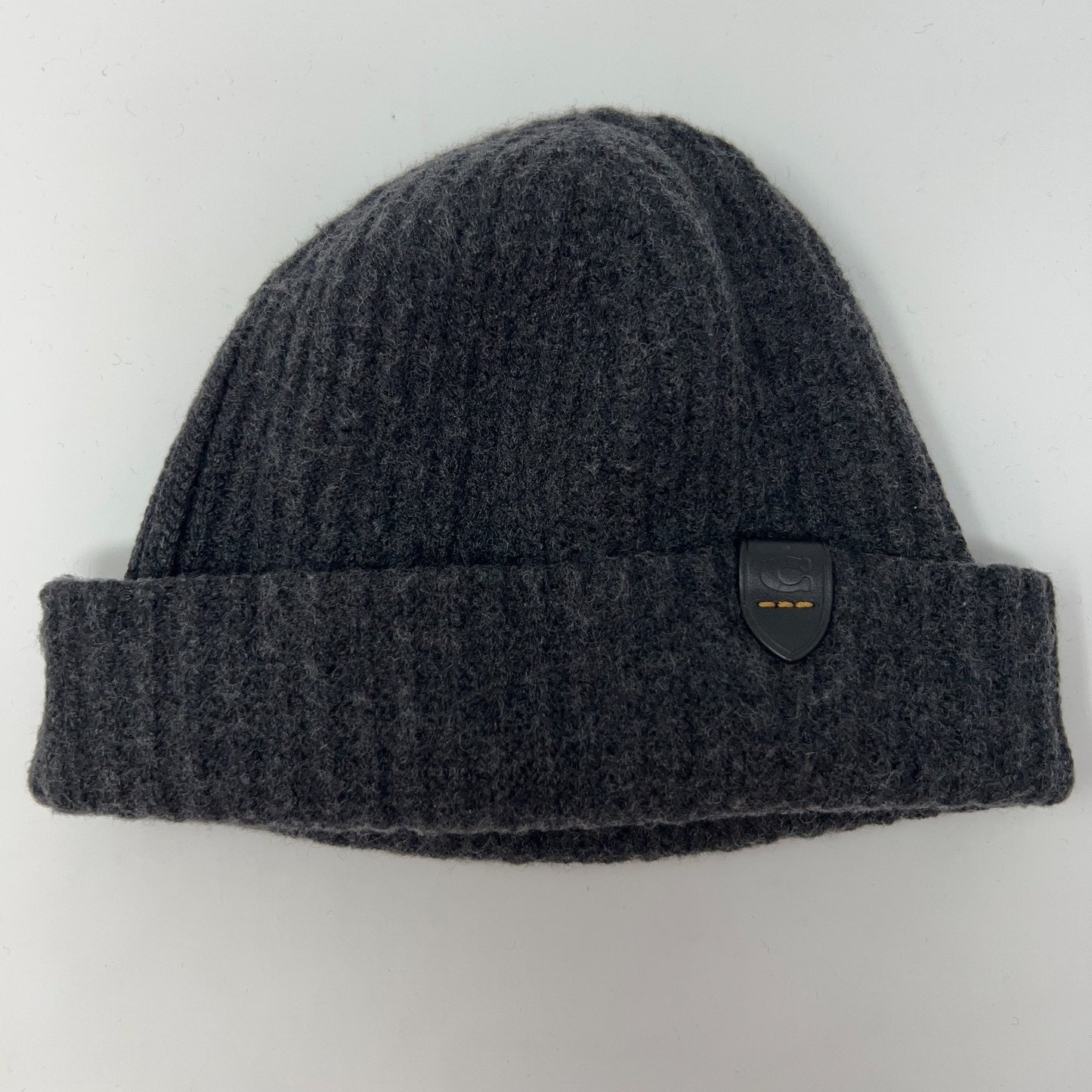C Logo Womens Beanie Winter Hat Toque Flip Cuffed Ribbed Gray