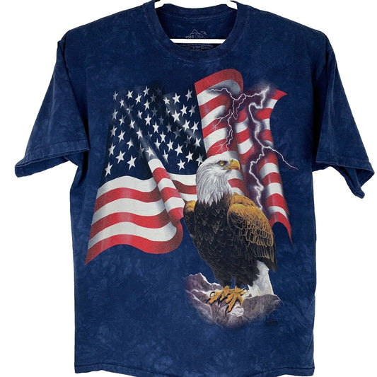 The Mountain Bald Eagle American Flag T Shirt USA Patriotic Blue Tie Dye Tee XL