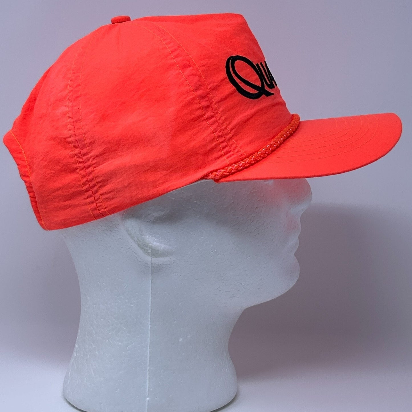 Vintage 90s Quantum Fishing Reels Hat Cap Blaze Orange Snapback Fisherman Rope