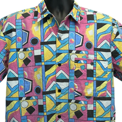 Camisa con botones geométricos de los años 90, estilo skater, surfista y surfista, color rosa, para hombre