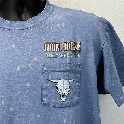 Vintage 90s Iron Horse Saloon Bike Week 1996 T Shirt Motorcycle USA Blue L Large