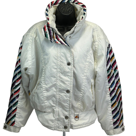 Vintage Ellesse Ski Jacket Womens 10 Skiing Skier Snowboarder Hooded 80s White