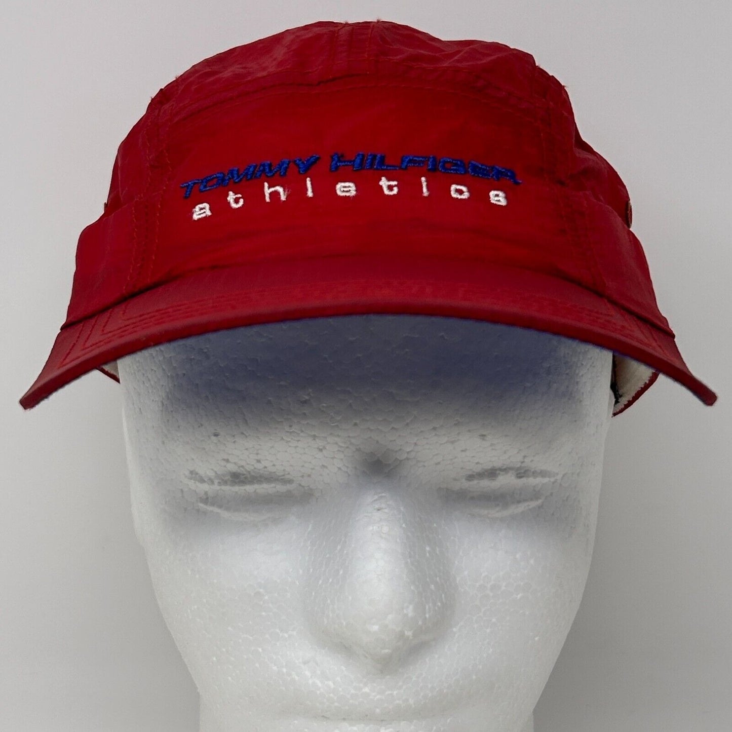 Vintage Tommy Hilfiger Athletics Camp Hat Baseball Cap 5 Panel Strapback Red