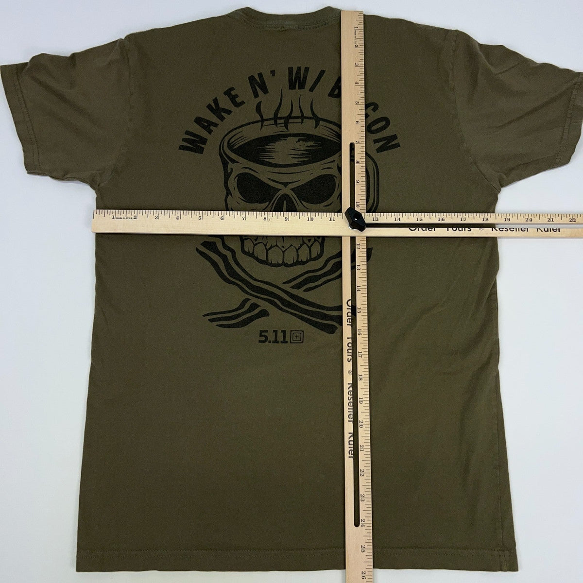 5.11 Tactical Wake N W/ Bacon Skull Coffee オリーブグリーン Tシャツ 511 Tee Sサイズ