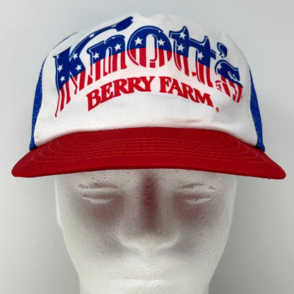 Vintage 80s Knotts Berry Farm Trucker Hat Baseball Cap Atlas Mesh Snapback Blue
