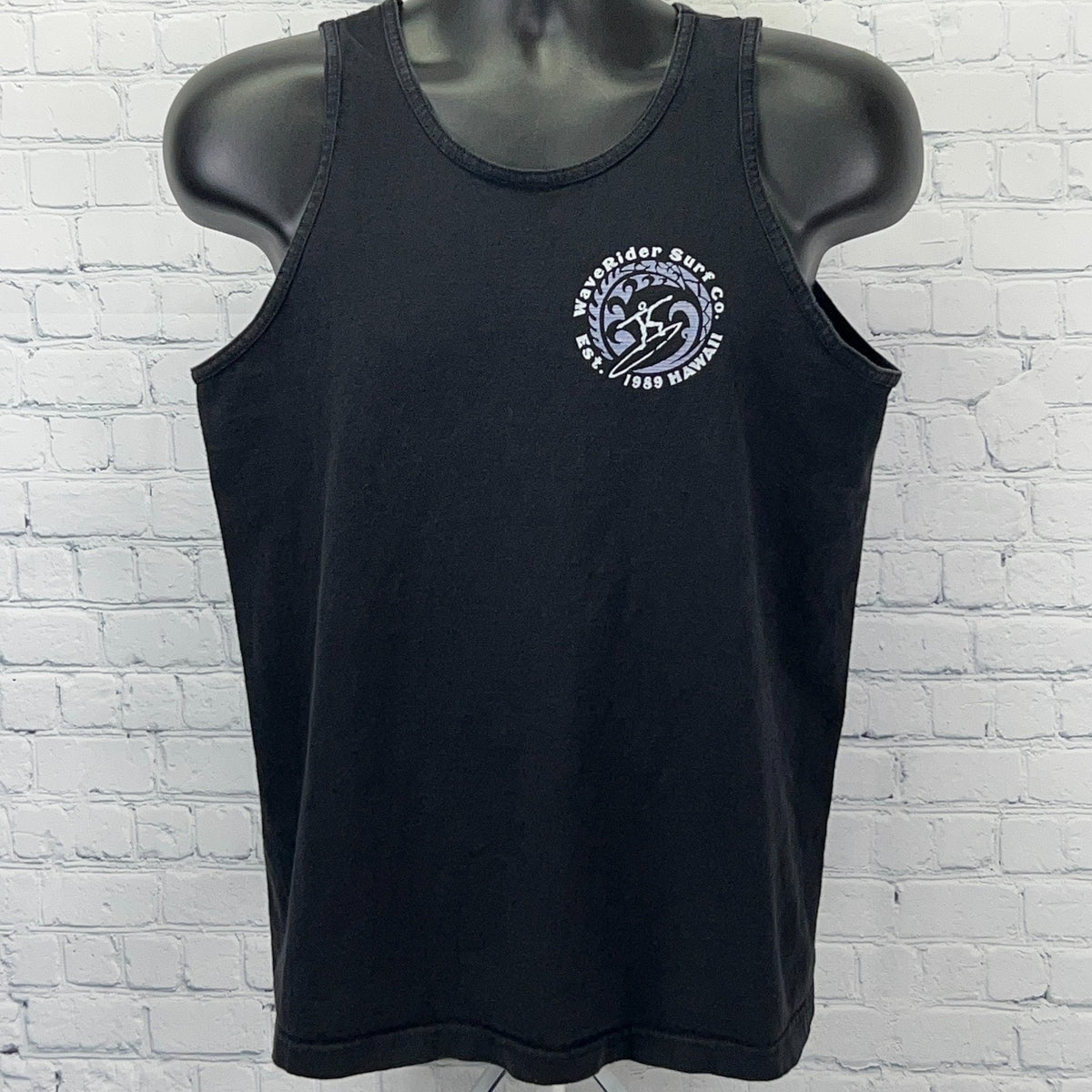 Wave Rider Surf Co Hawaii Tank Top M Medium Black Surfing Beach Graphic Shirt